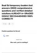 Boat Ed temporary boaters test answers &lpar;2025&rpar; comprehensive questions and verified detailed solutions ALREADY A&plus; GRADED HIGHLY RECOMMENDED &vert;100&percnt; CORRECT&excl;&excl;