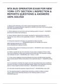 MTA BUS OPERATOR EXAM FOR NEW YORK CITY SECTION 1 INSPECTION & REPORTS QUESTIONS & ANSWERS 100&percnt; SOLVED