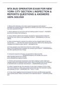 MTA BUS OPERATOR EXAM FOR NEW YORK CITY SECTION 1 INSPECTION & REPORTS QUESTIONS & ANSWERS 100&percnt; SOLVED