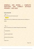 MINERALS AND MINING &sol; COMPLETE QUESTIONS AND CORRECT DETAILED ANSWERS &sol; 2025-2026