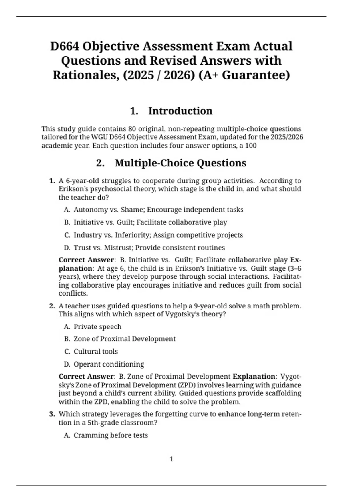 D664 Objective Assessment Exam Actual Questions and Revised Answers ...