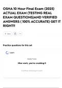 OSHA 10 Hour Final Exam &lpar;2025&rpar; ACTUAL EXAM &lpar;TESTING REAL EXAM QUESTIONS&rpar;AND VERIFIED ANSWERS &lpar; 100&percnt; ACCURATE&rpar; GET IT RIGHT&excl;&excl;