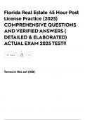 Florida Real Estate 45 Hour Post License Practice &lpar;2025&rpar; COMPREHENSIVE QUESTIONS AND VERIFIED ANSWERS &lpar; DETAILED & ELABORATED&rpar; ACTUAL EXAM 2025 TEST&excl;&excl;