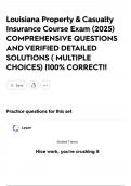 Louisiana Property & Casualty Insurance Course Exam &lpar;2025&rpar; COMPREHENSIVE QUESTIONS AND VERIFIED DETAILED SOLUTIONS &lpar; MULTIPLE CHOICES&rpar; &vert;100&percnt; CORRECT&excl;&excl;