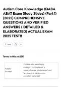 Autism Core Knowledge &lpar;QABA ABAT Exam Study Slides&rpar; &lpar;Part 1&rpar; &lpar;2025&rpar; COMPREHENSIVE QUESTIONS AND VERIFIED ANSWERS &lpar; DETAILED & ELABORATED&rpar; ACTUAL EXAM 2025 TEST&excl;&excl;