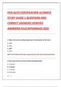 FIVE GUYS CERTIFICATION ULTIMATE  STUDY GUIDE 1 QUESTIONS AND  CORRECT ANSWERS &lpar;VERIFIED  ANSWERS&rpar; PLUS RATIONALES 2025
