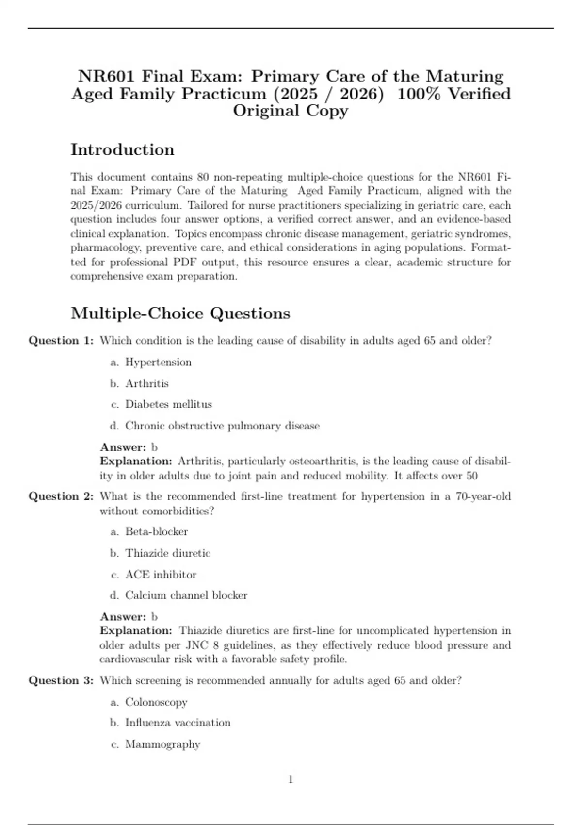 Primary Care of the Maturing & Aged Family Practicum Full Exam Bundle ...
