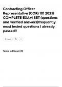 Contracting Officer Representative &lpar;COR&rpar; 101 2025&vert; COMPLETE EXAM SET &lpar;questions and verified answers&rpar;frequently most tested questions &vert; already passed&excl;&excl;