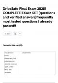 DriveSafe Final Exam 2025&vert; COMPLETE EXAM SET &lpar;questions and verified answers&rpar;frequently most tested questions &vert; already passed&excl;&excl;