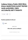 Indiana Notary Public 2025 REAL EXAM QUESTIONS &vert;MOST TESTED &vert;AND ANSWERS &lpar; 100&percnt; ACCURATE&rpar; GET IT RIGHT&excl;&excl;