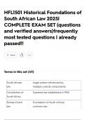 HFL1501 Historical Foundations of South African Law 2025&vert; COMPLETE EXAM SET &lpar;questions and verified answers&rpar;frequently most tested questions &vert; already passed&excl;&excl;