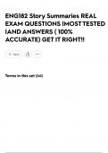 ENG182 Story Summaries REAL EXAM QUESTIONS &vert;MOST TESTED &vert;AND ANSWERS &lpar; 100&percnt; ACCURATE&rpar; GET IT RIGHT&excl;&excl;