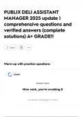 PUBLIX DELI ASSISTANT MANAGER 2025 update &vert; comprehensive questions and verified answers &lpar;complete solutions&rpar; A&plus; GRADE&excl;&excl;