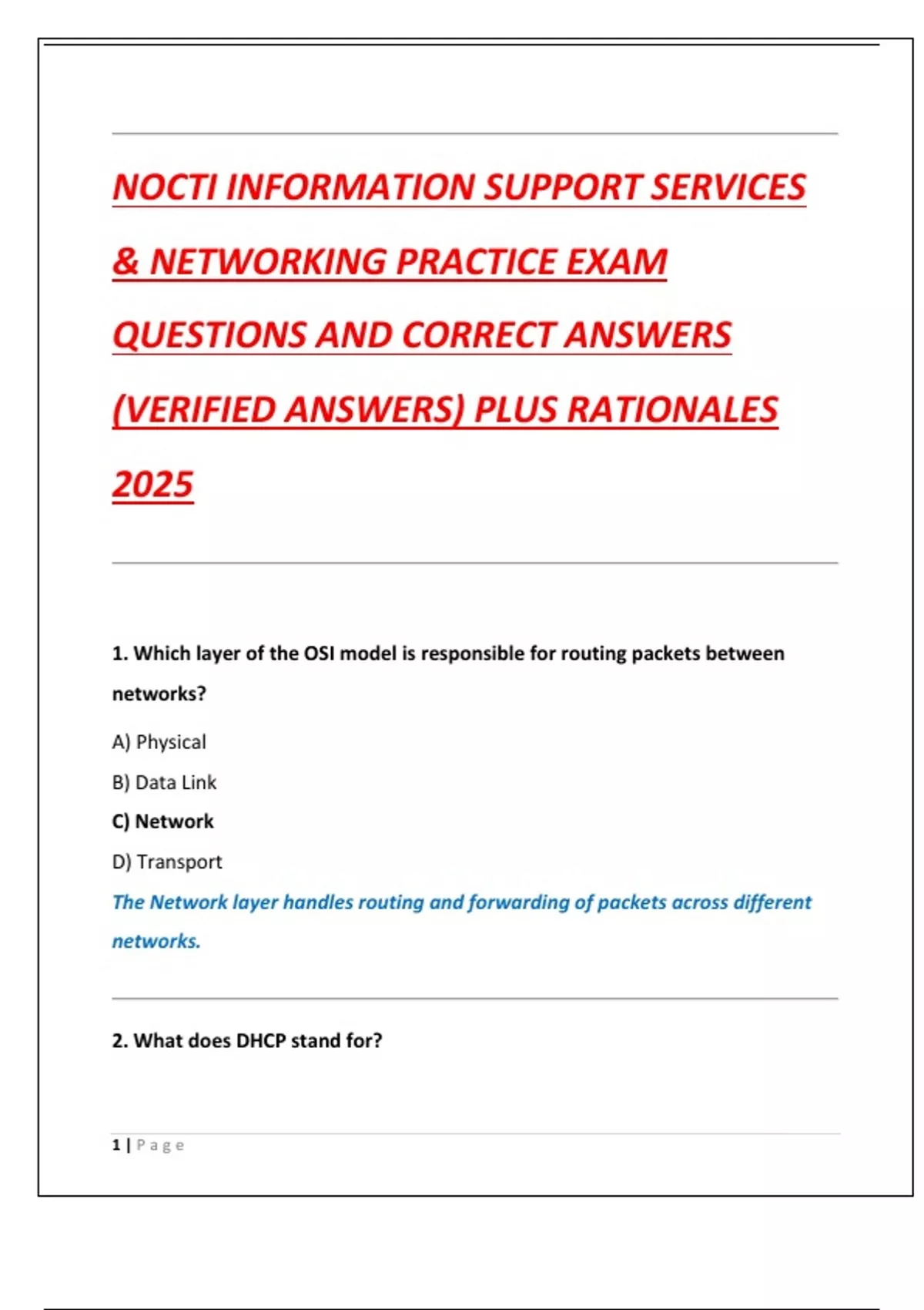 Netplus Questions NOCTI INFORMATION SUPPORT SERVICES & NETWORKING PRACTICE EXAM QUESTIONS ...