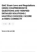 QAC Exam Laws and Regulations &lpar;2025&rpar; COMPREHENSIVE QUESTIONS AND VERIFIED DETAILED SOLUTIONS &lpar; MULTIPLE CHOICES&rpar; &vert; SCORE A&plus;&vert;100&percnt; CORRECT&excl;&excl;