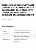 SANS MGT514 EXAM STUDY GUIDE &lpar;2025&rpar; ACTUAL EXAM &lpar;DETAILED & ELABORATED&rpar; COMPREHENSIVE QUESTIONS AND VERIFIED ACCURATE SOLUTION 2025 TEST&excl;&excl;
