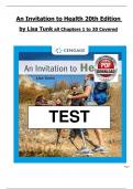 Test Bank for An Invitation to Health 20th Edition by Lisa Tunks All Chapters 1 - 20 Complete Newest Edition Instant Download