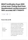 BRMP Certification Exam 2025 Actual exam &lpar;Testing Real Exam Questions&rpar;and verified Answers &lpar; 100&percnt; accurate&rpar; GET IT RIGHT&excl;&excl;