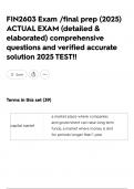 FIN2603 Exam &sol;final prep &lpar;2025&rpar; ACTUAL EXAM &lpar;detailed & elaborated&rpar; comprehensive questions and verified accurate solution 2025 TEST&excl;&excl;