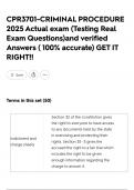 CPR3701-CRIMINAL PROCEDURE 2025 Actual exam &lpar;Testing Real Exam Questions&rpar;and verified Answers &lpar; 100&percnt; accurate&rpar; GET IT RIGHT&excl;&excl;