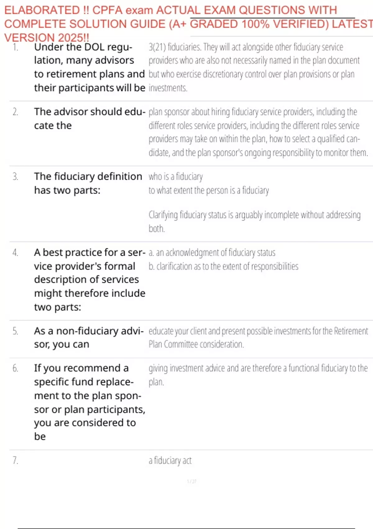 ELABORATED !! CPFA exam ACTUAL EXAM QUESTIONS WITH COMPLETE SOLUTION ...