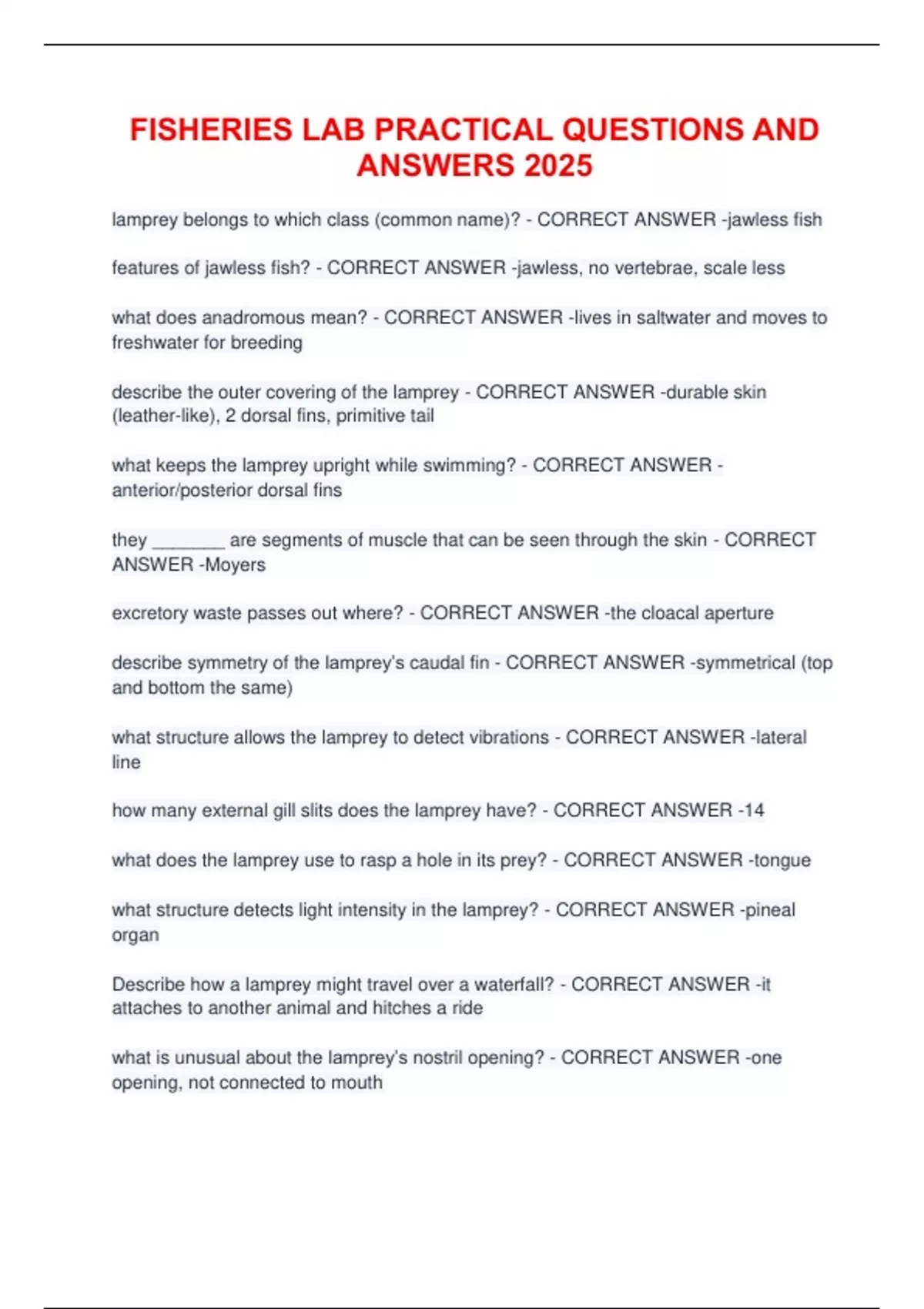 Fisheries Lab Practical questions and answers 2025 - Fisheries Lab ...