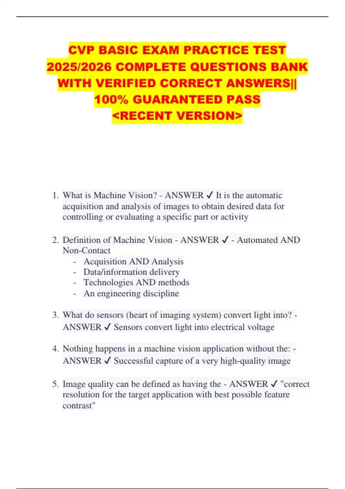 CVP BASIC EXAM PRACTICE TEST 2025/2026 COMPLETE QUESTIONS BANK WITH ...