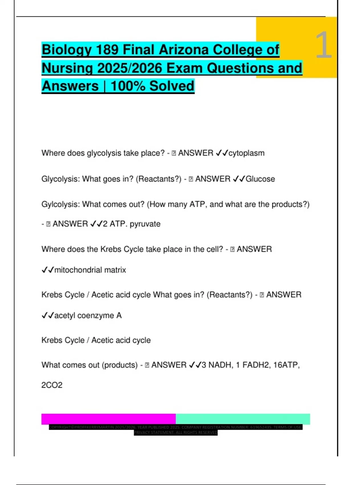 Biology 189 Final Arizona College of Nursing 2025/2026 Exam Questions ...