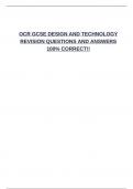 OCR GCSE DESIGN AND TECHNOLOGY REVISION QUESTIONS AND ANSWERS 100&percnt; CORRECT&excl;&excl;