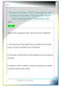 Physical Fitness&colon; TESTS Questions with   Correct Answers  for Specific Exam  Mail supergrades12&commat;gmail&period;com 