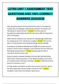 LETRS UNIT 7 ASSESSMENT TEST QUESTIONS AND 100&percnt; CORRECT ANSWERS 2025&sol;2026