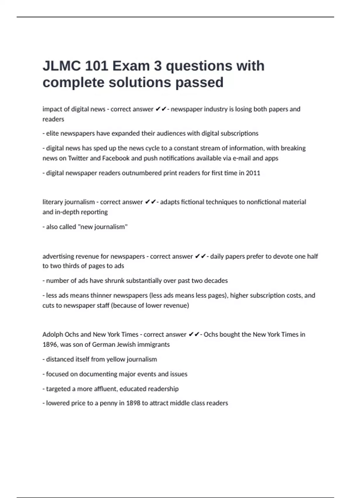 JLMC 101 Exam 3 questions with complete solutions passed - JLMC 101 ...