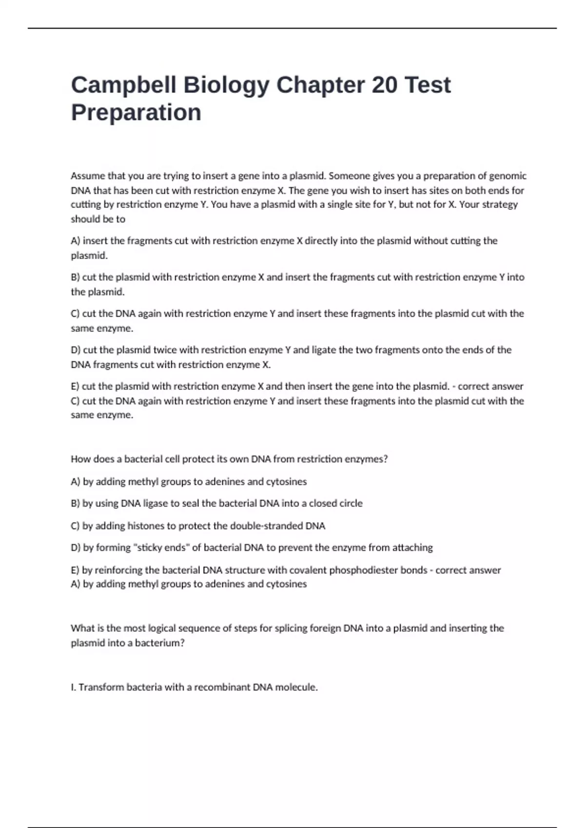 Campbell Biology Chapter 20 Test Preparation Exam Version 1 Questions ...