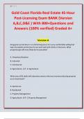 Gold Coast Florida Real Estate 45-Hour Post-Licensing Exam BANK &lpar;Version A&comma;B&comma;C&comma;D&E &rpar; With 800&plus;Questions and Answers &lpar;100&percnt; verified&rpar; Graded A&plus;