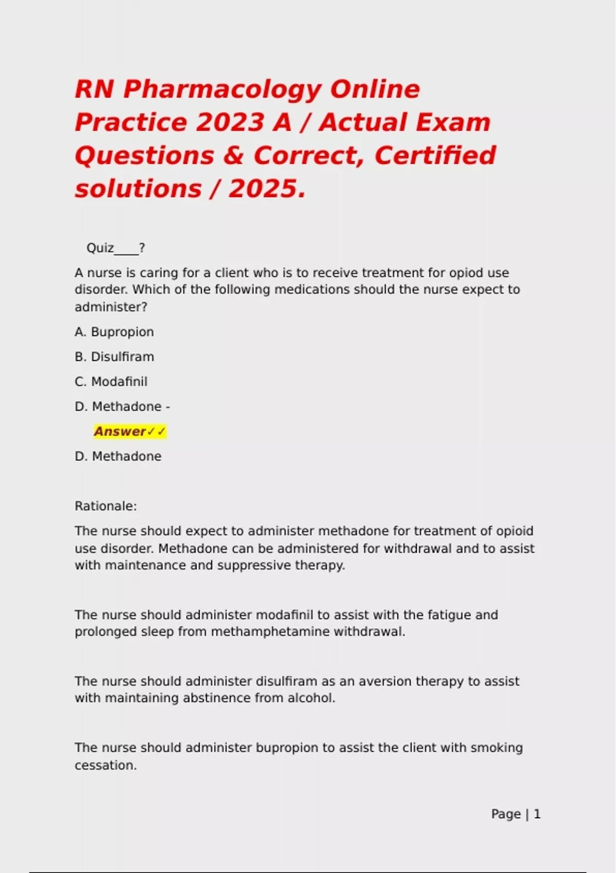RN Pharmacology Online Practice 2023 A / Actual Exam Questions ...