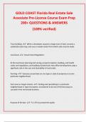 GOLD COAST Florida Real Estate Sale Associate Pre-License Course Exam Prep 200&plus; QUESTIONS & ANSWERS &lpar;100&percnt; verified&rpar;