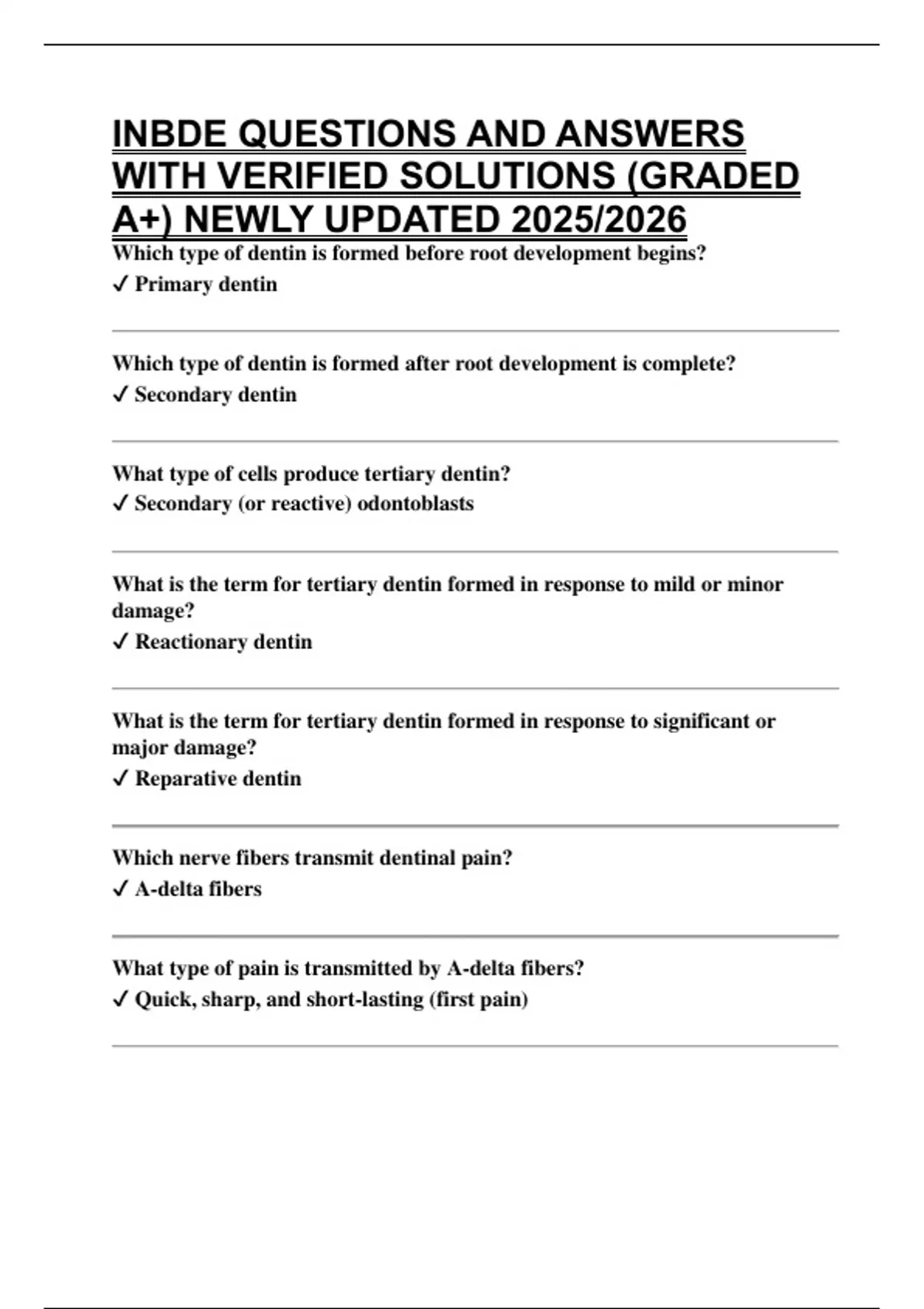 123 Inbde INBDE PACKAGE DEAL EXAM QUESTIONS AND ANSWERS WITH VERIFIED SOLUTIONS ...