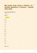 NIH Stroke Scale Group A Patient 1-6 &sol; Verified Questions & Answers &sol; Newest 2025-2026&period;  Terms in this set &lpar;6&rpar; Patient 1-6&period;     Quiz&lowbar;&lowbar;&lowbar;&lowbar;&quest; Patient 1 -       Answer 1a- 0 1b- 0 1c- 0 2- 0 3- 0 4- 1 5a- 3 5b- 0 6a- 1 6b- 0 7- 1 8- 2 9- 0 10- 0 11- 1      Qui