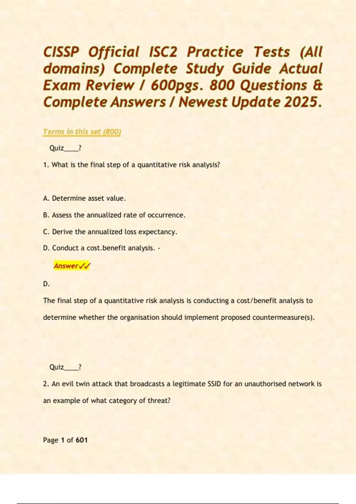 Official (ISC)² CISSP - Domain 1: Security and Risk Management / Actual ...