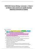 MEDS1001 Human Biology &vert;semester 1&comma; Week 1 to Week 13 plus answers to weekly learning objectives University of Sydney