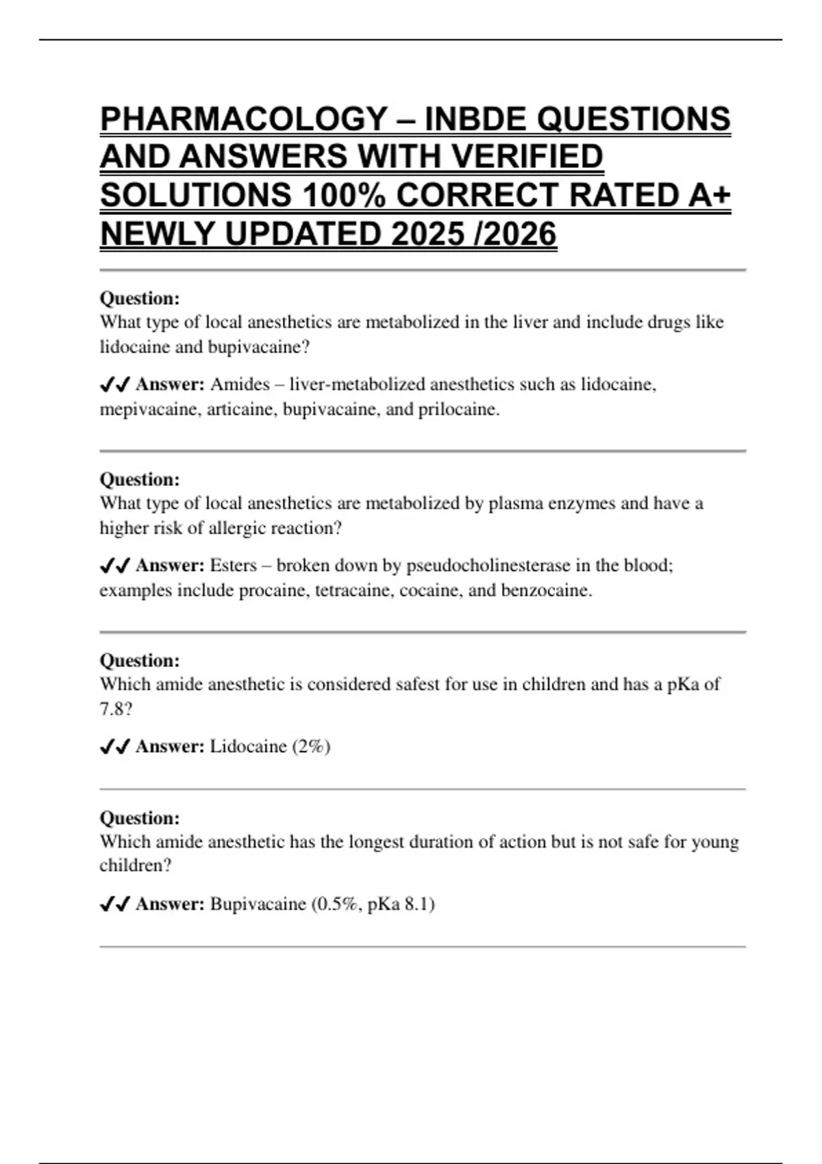 123 Inbde PHARMACOLOGY – INBDE QUESTIONS AND ANSWERS WITH VERIFIED SOLUTIONS 100% ...