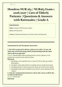 NUR 163 &sol; NUR163 Exam 1 Hondros  &vert; 2026&sol;2027 &vert; Care of Elderly Patients &vert; Questions & Answers with Rationales &vert; Grade A &vert; Verified Solutions