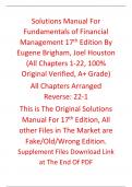 Solutions Manual for Fundamentals of Financial Management 17th Edition By Eugene Brigham&comma; Joel Houston