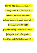 Test Bank For Fundamentals of Nursing&colon; The Art and Science of Person-Centered Care 10th Edition by Carol R&period; Taylor&comma; Pamela B Lynn & Jennifer L Bartlett&vert; 9781975168162&vert; All Chapters 1-47 LATEST ISBN&colon;9781975168162 Newest Version