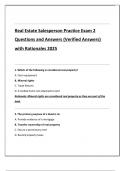 Real Estate Salesperson Practice Exam 2  Questions and Answers &lpar;Verified Answers&rpar;  with Rationales 2025