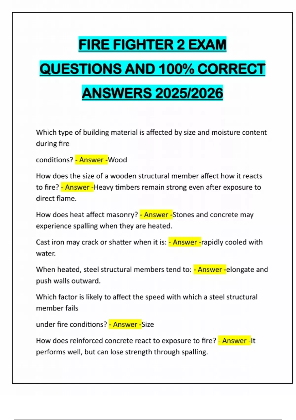 FIRE FIGHTER 2 EXAM QUESTIONS AND 100% CORRECT ANSWERS 2025/2026 ...