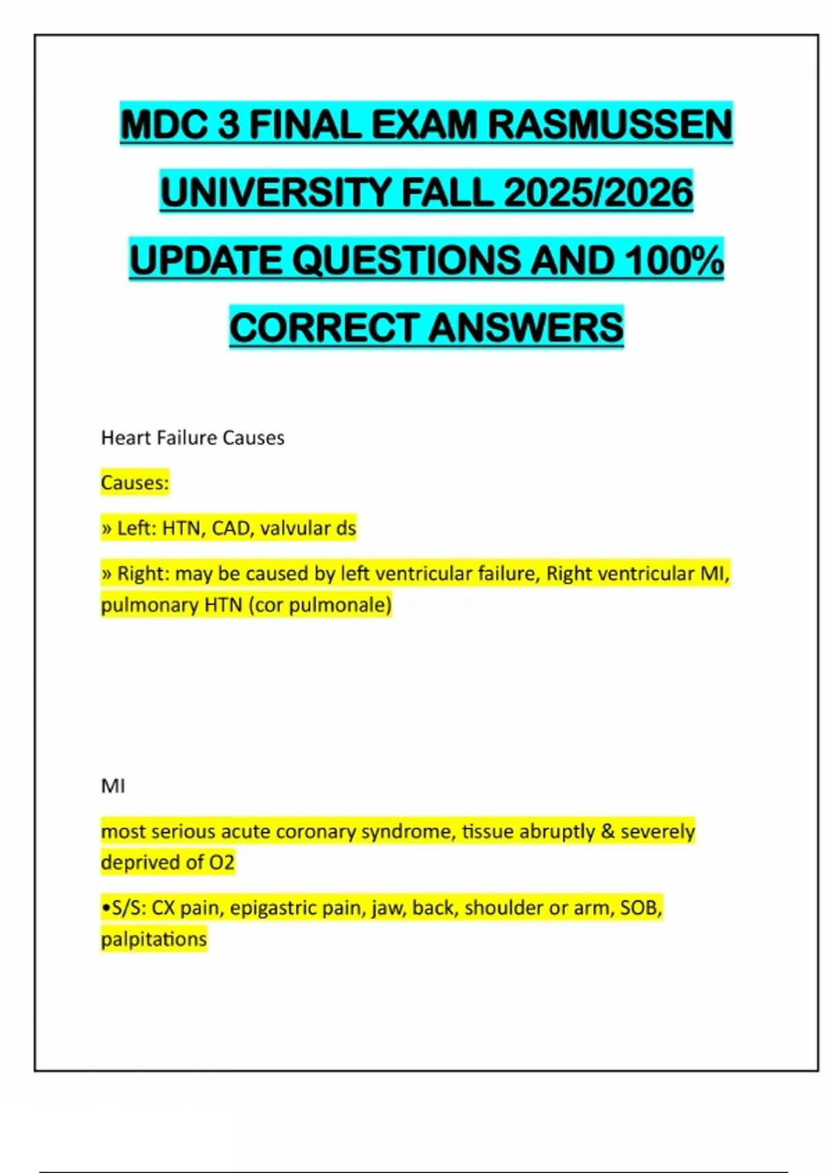 MDC 3 FINAL EXAM RASMUSSEN UNIVERSITY FALL 2025/2026 UPDATE QUESTIONS ...