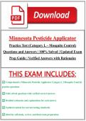 Minnesota Pesticide Applicator Practice Test&lpar;Category L Mosquito Control&rpar; Questions and Answers 100&percnt; Solved