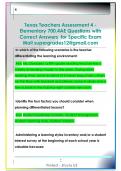 Texas Teachers Assessment 4 -  Elementary 700&period;4AE Questions with   Correct Answers  for Specific Exam  Mail supergrades12&commat;gmail&period;com