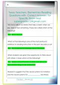 Texas Teachers&colon; Elementary Reading  Questions with  Correct Answers  for  Specific Exam Mail  supergrades12&commat;gmail&period;com